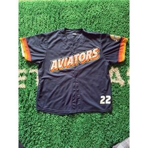 Aviators Baseball Jersey Button Up Athletic Number 22 Navy Orange White